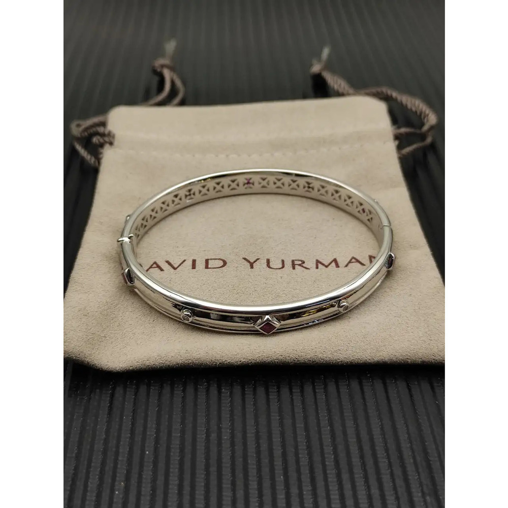 David Yurman Silver Red Diamond 8mm Renaissance Band Bracelet